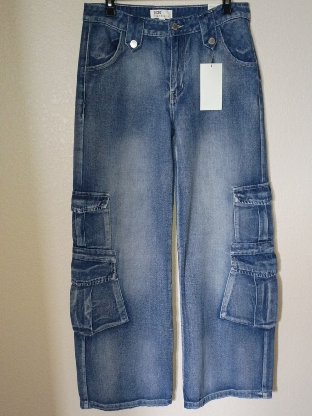 NWT 1030 Tenthirty Baggy Wide Leg Denim Cargo Pants Y2K